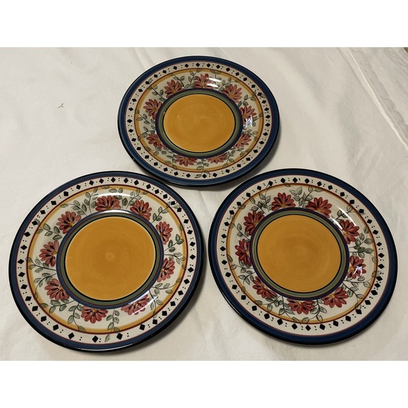 Pier 1 Other - Vtg Pier 1 Alexandria Set of Three 9" Plates Hand Painted Earthenware Floral